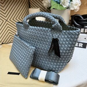 Naghedi Blue Woven Tote Bag